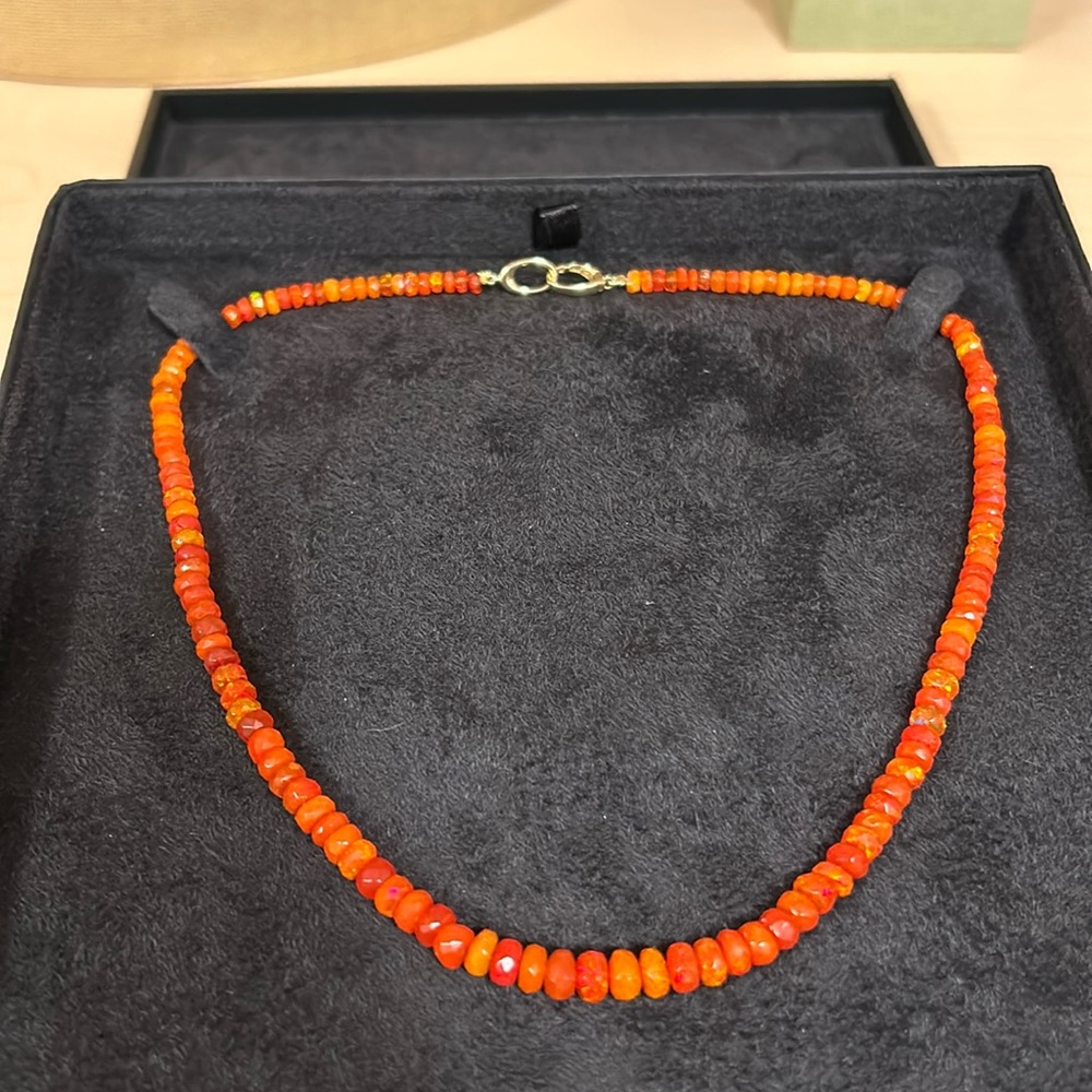 Amanda Pearl Orange Fire Opal Necklace with 14K yellow good clasp